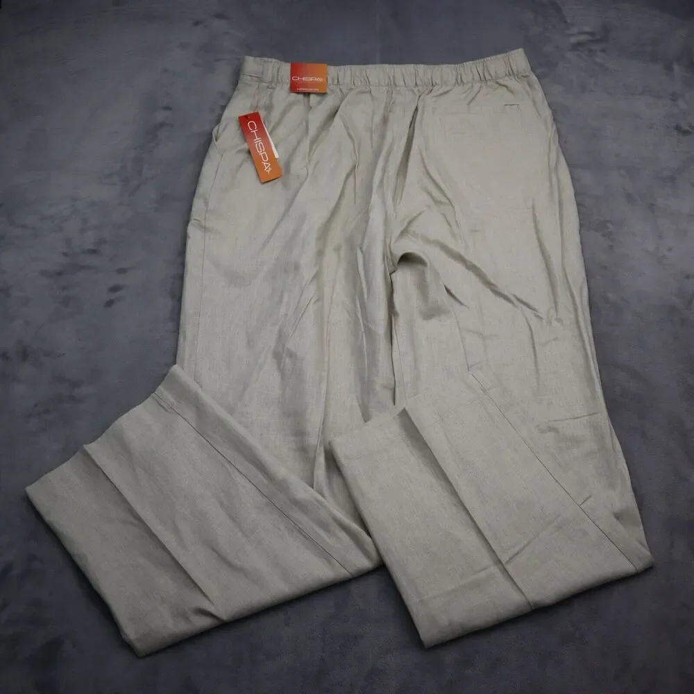 Chispa Pants Mens L 36-38 Beige Linen Blend Drawstring Waist High Rise